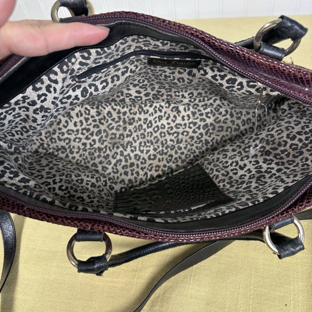 Vintage Due Fratelli Leather Purse Snakeskin Embossed Two Tone Burgundy & Green - Picture 8 of 14